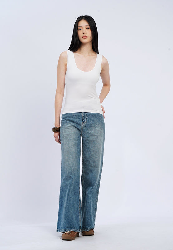 Low Neck Basic Fitted Tank Top