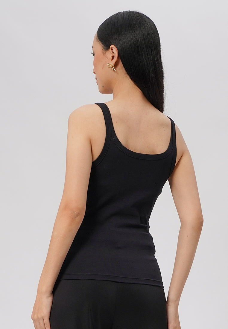 Fitted Round Neck Tank Top Black