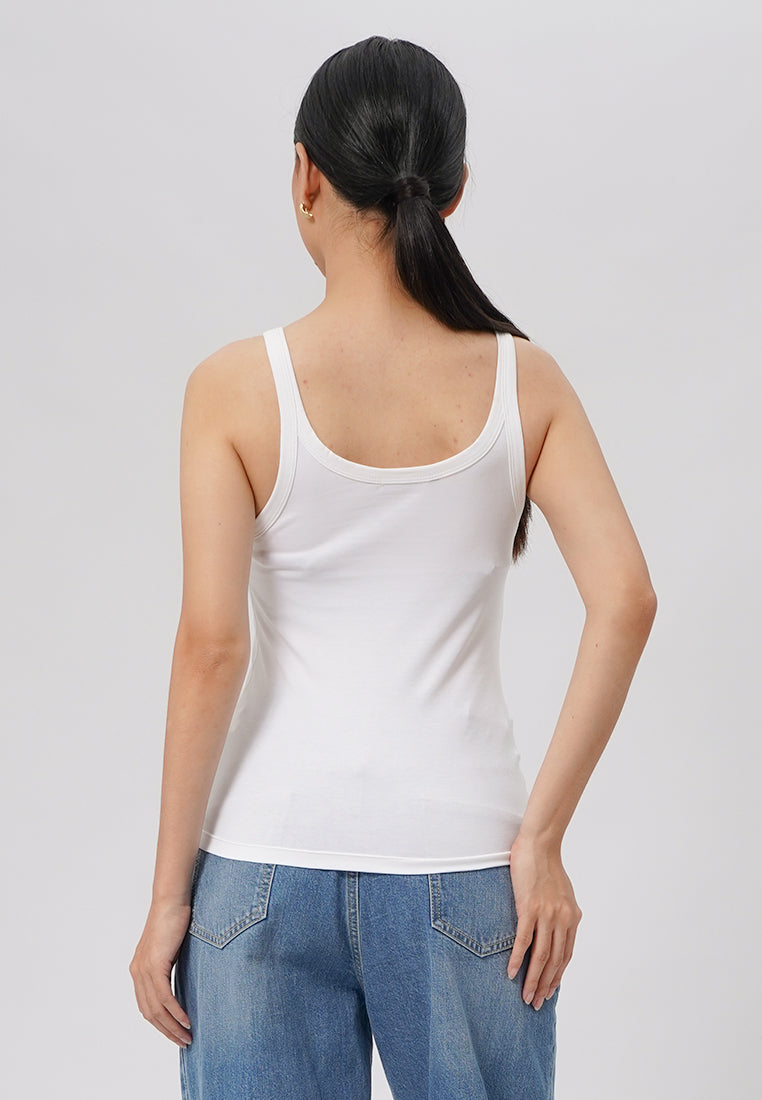 Fitted Round Neck Tank Top Off White