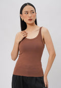 Fitted Round Neck Tank Top Brown