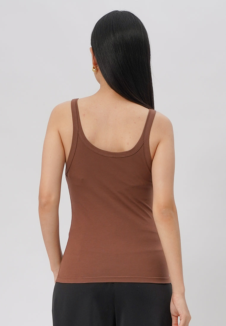 Fitted Round Neck Tank Top Brown