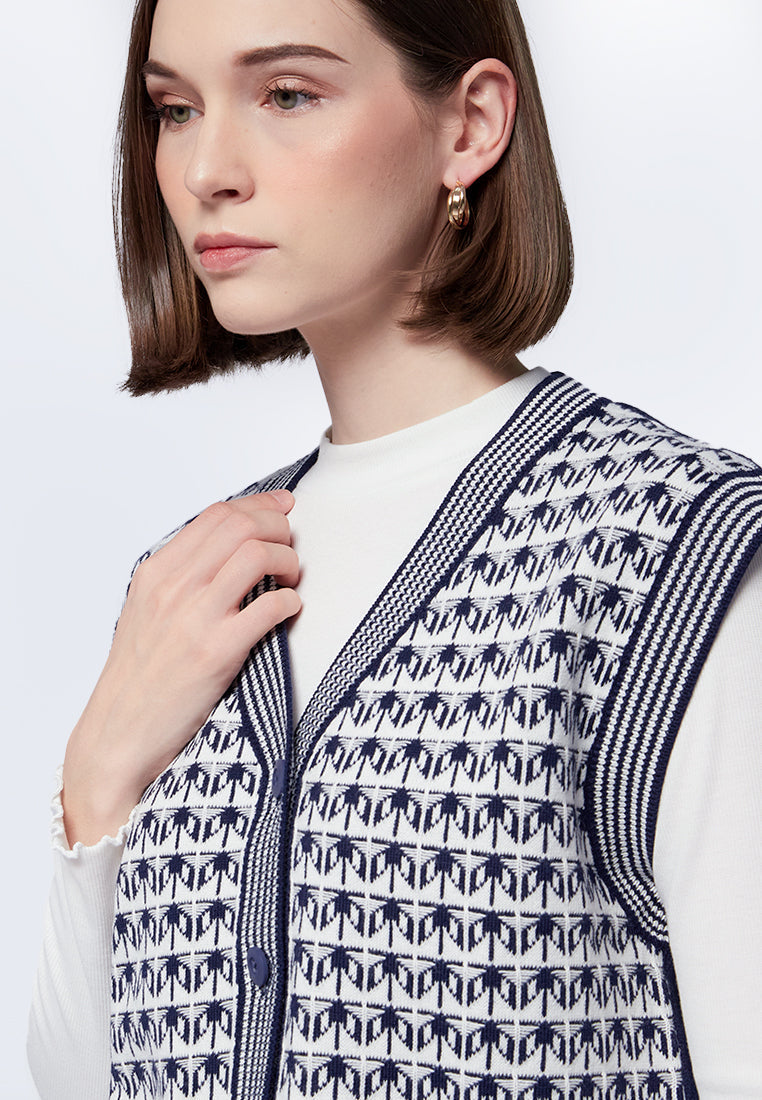 Button Up Printed Knit Vest
