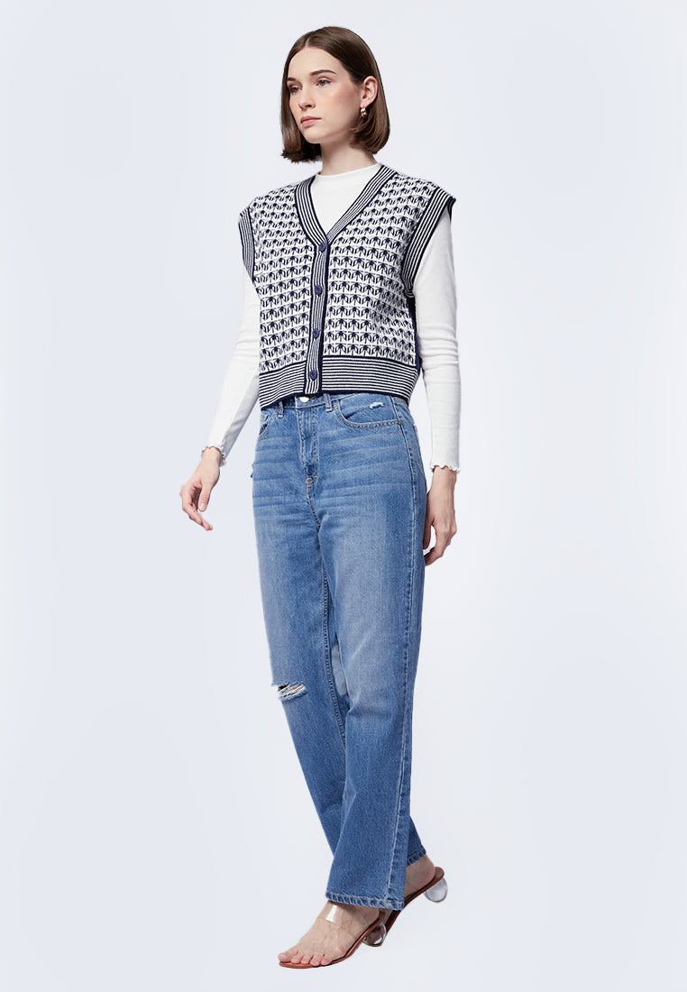 Button Up Printed Knit Vest
