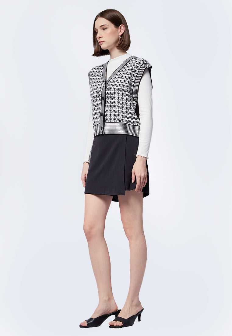 Button Up Printed Knit Vest