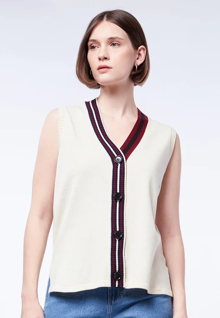 Knit Vest with Stripes Detail