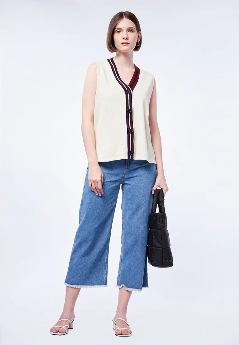 Knit Vest with Stripes Detail