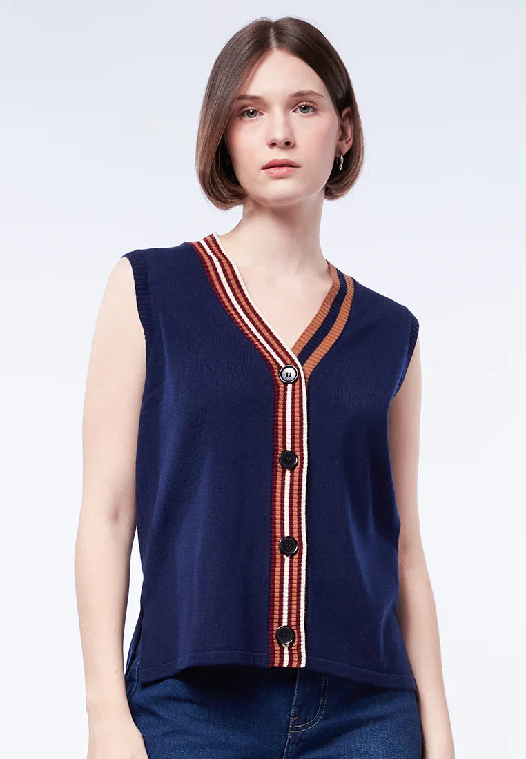 Knit Vest with Stripes Detail