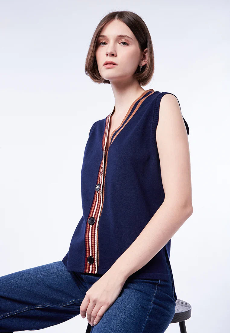 Knit Vest with Stripes Detail