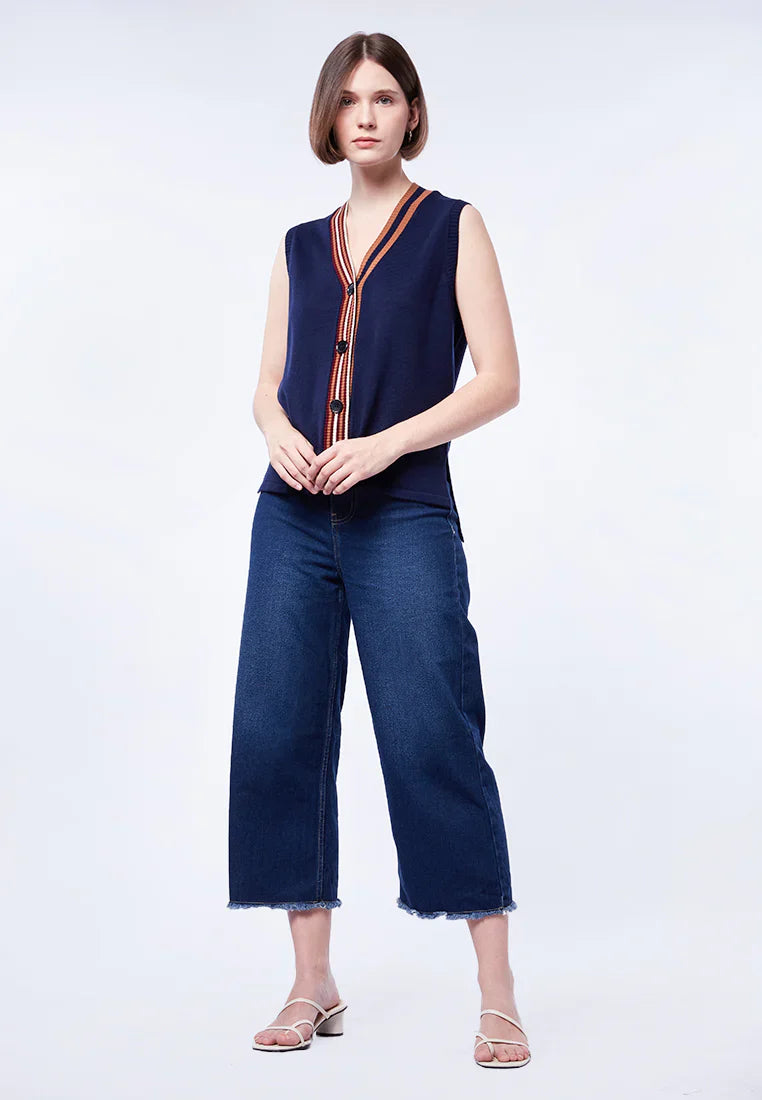 Knit Vest with Stripes Detail