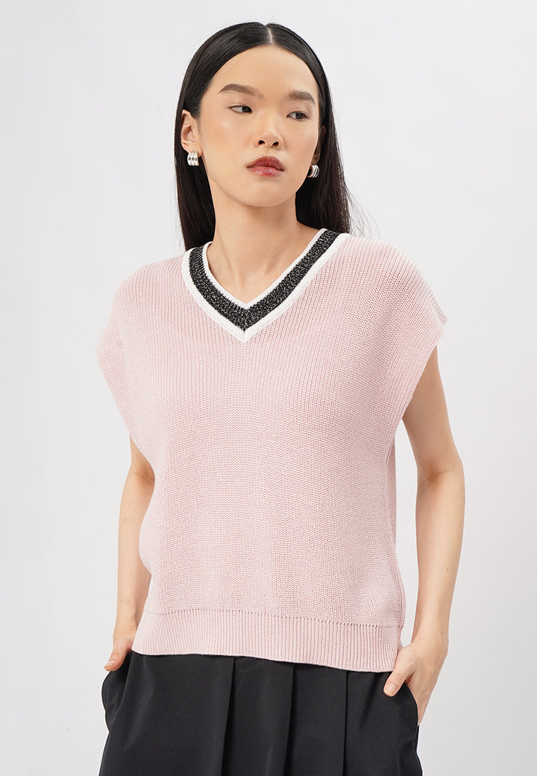V-Neck Knit Vest Pink