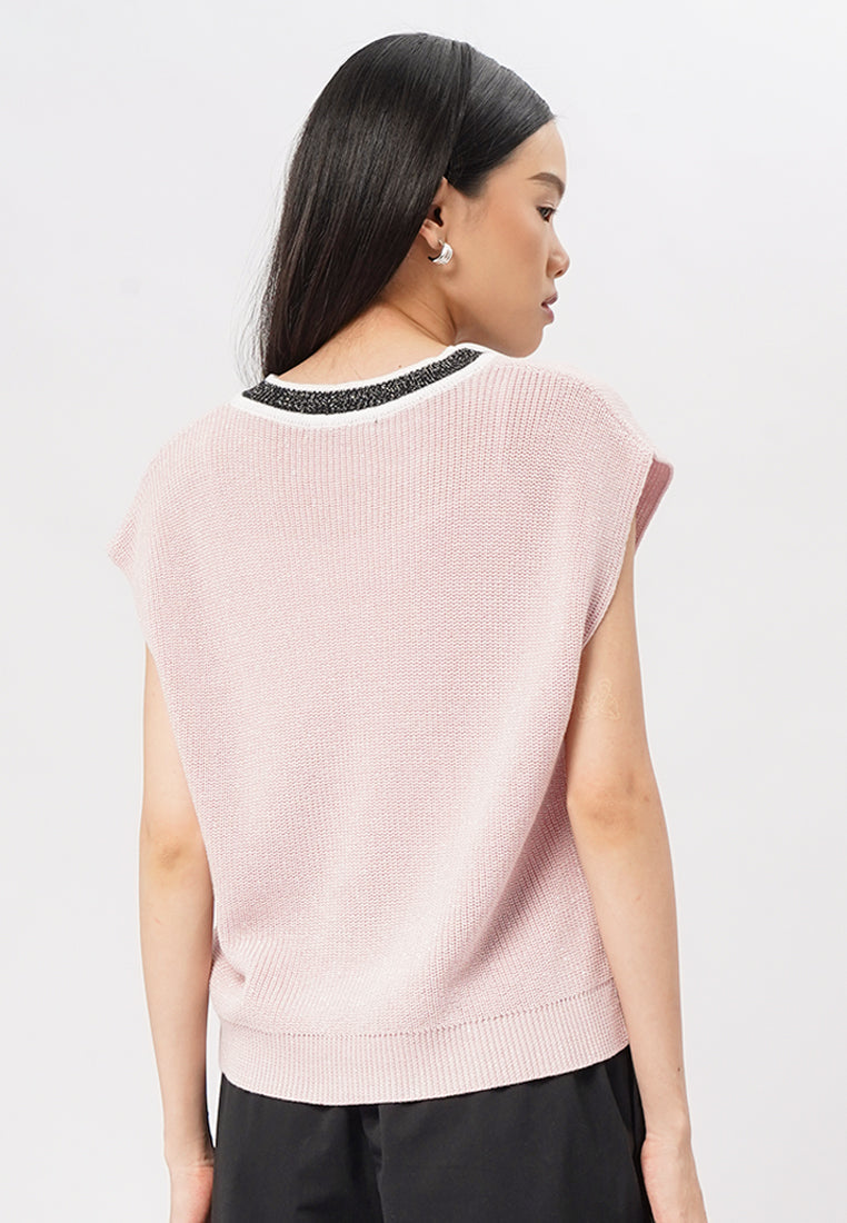 V-Neck Knit Vest Pink