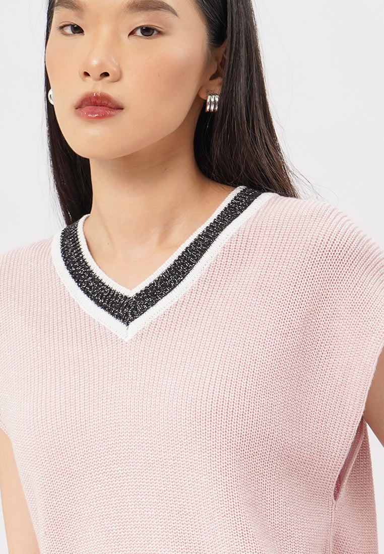 V-Neck Knit Vest Pink
