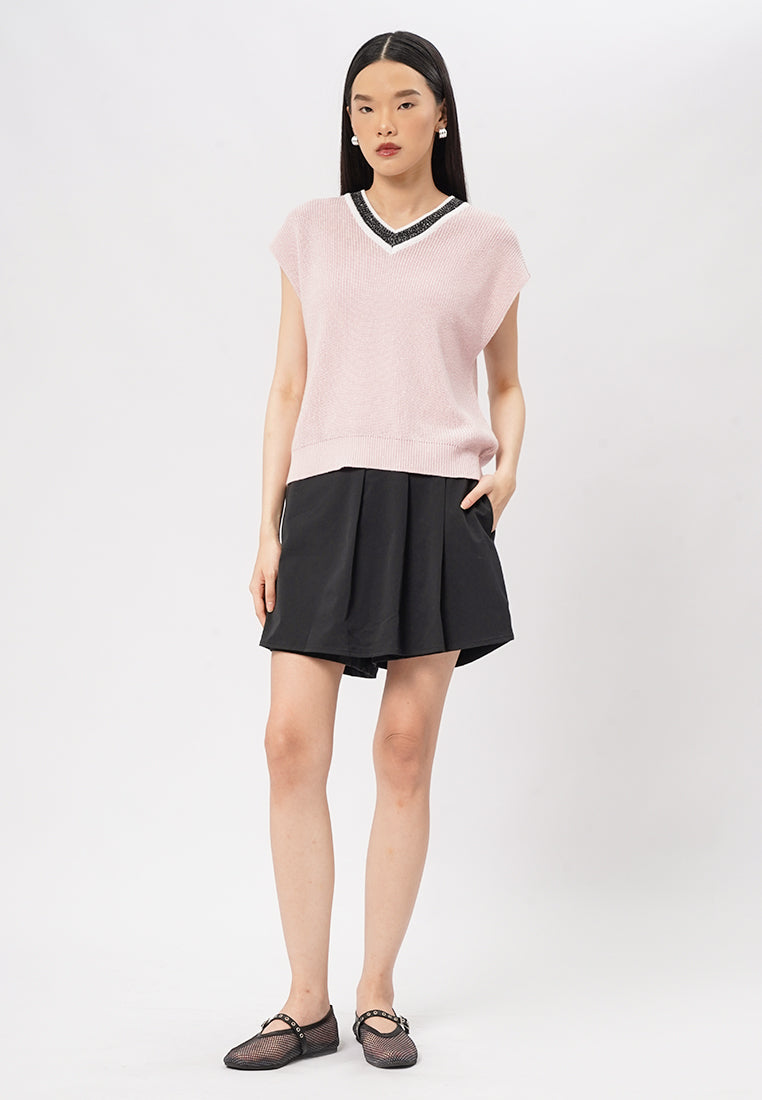 V-Neck Knit Vest Pink