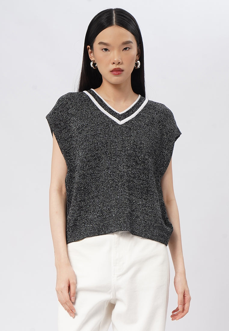 V-Neck Knit Vest Black