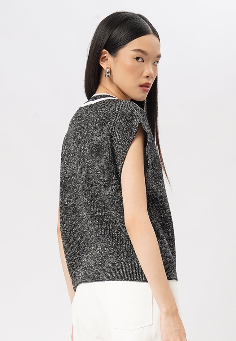 V-Neck Knit Vest Black