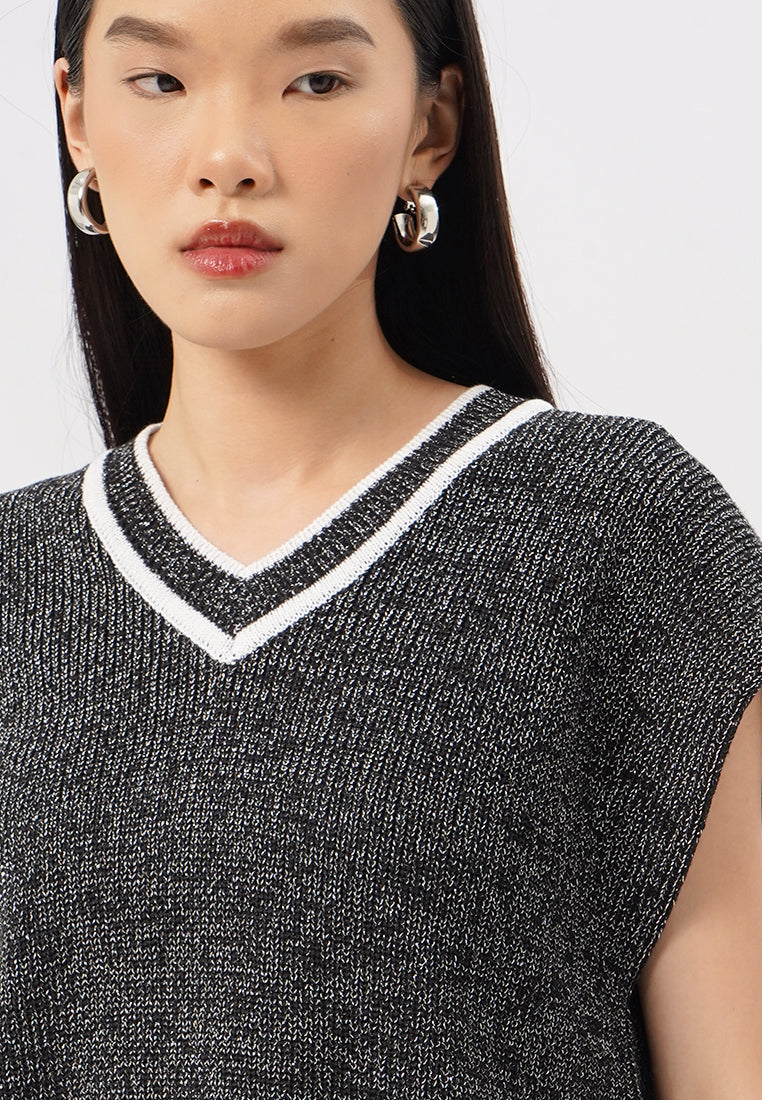 V-Neck Knit Vest Black