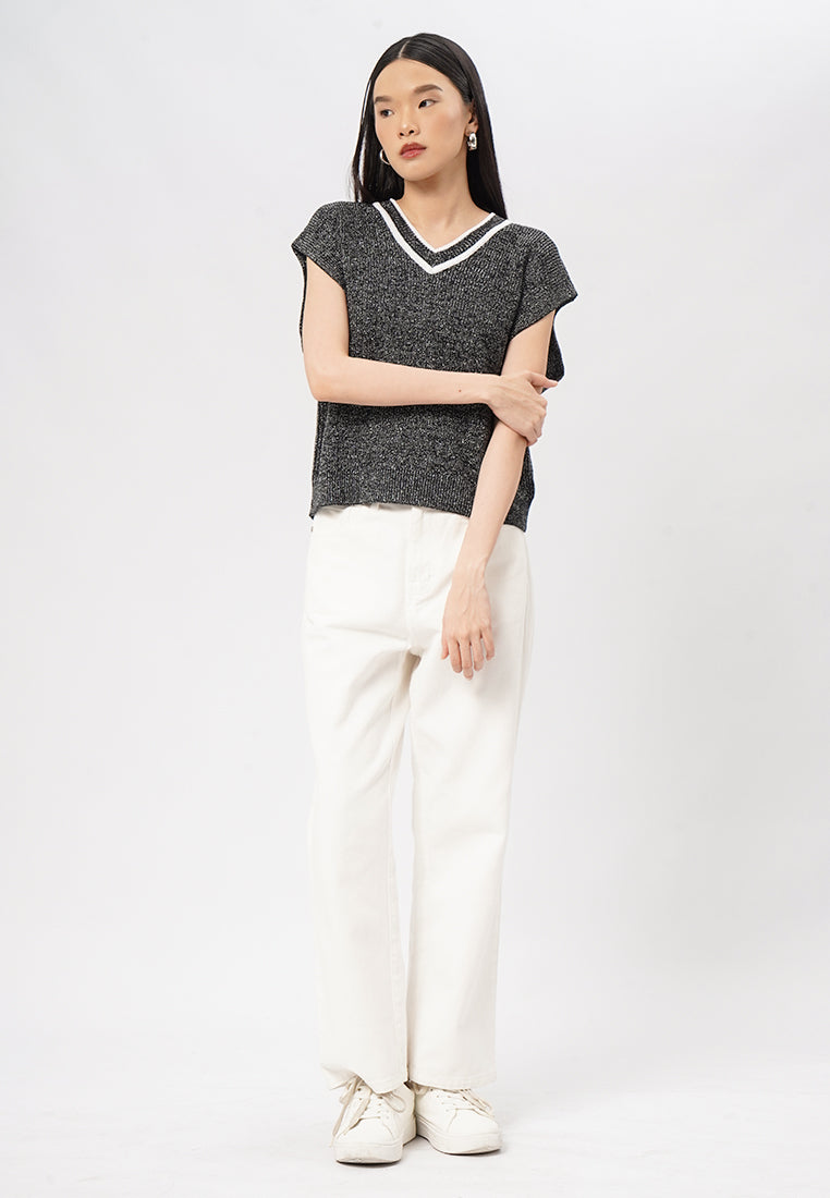 V-Neck Knit Vest Black