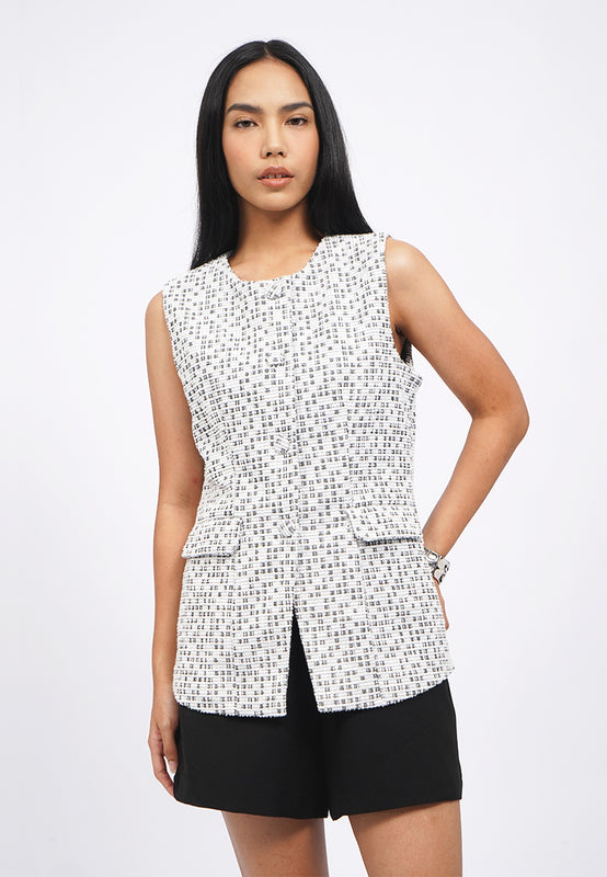 V-Neck Tweed Long Vest