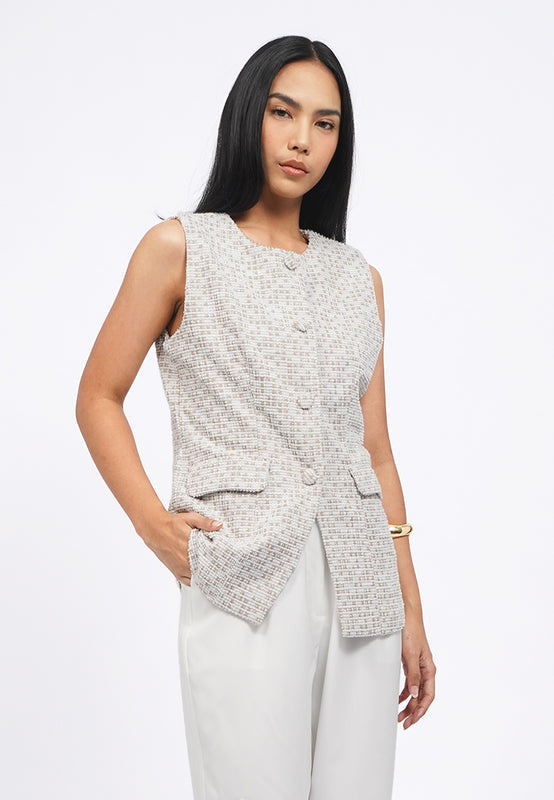 V-Neck Tweed Long Vest