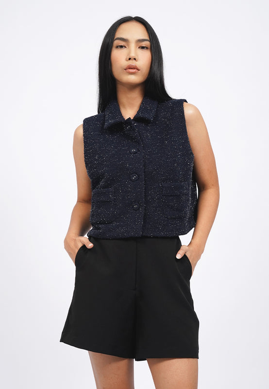Collared Crop Tweed Vest