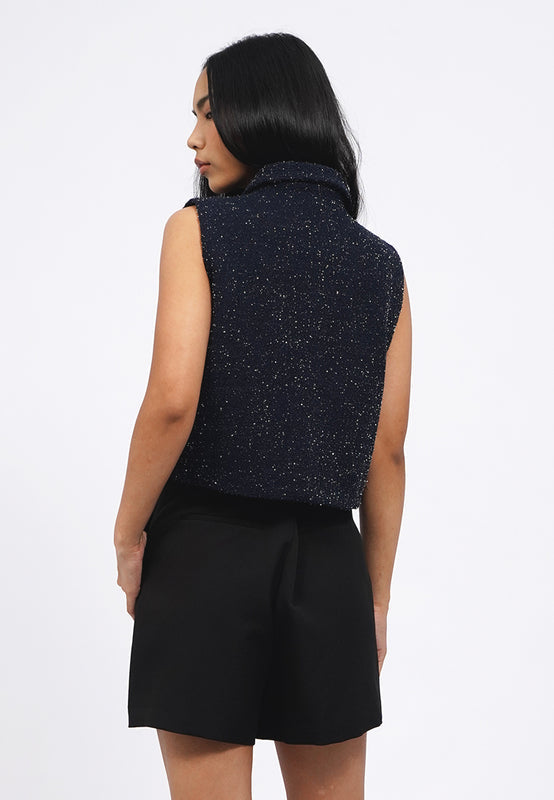 Collared Crop Tweed Vest