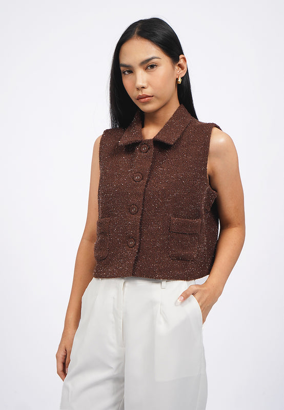Collared Crop Tweed Vest