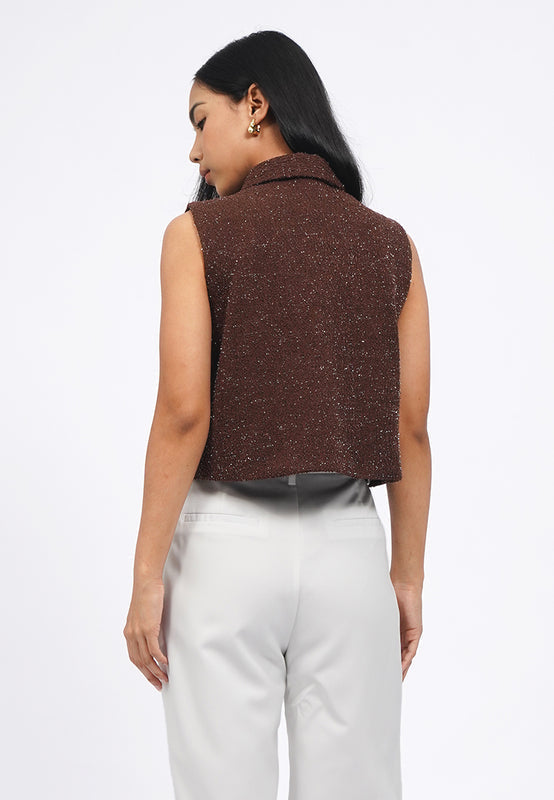 Collared Crop Tweed Vest