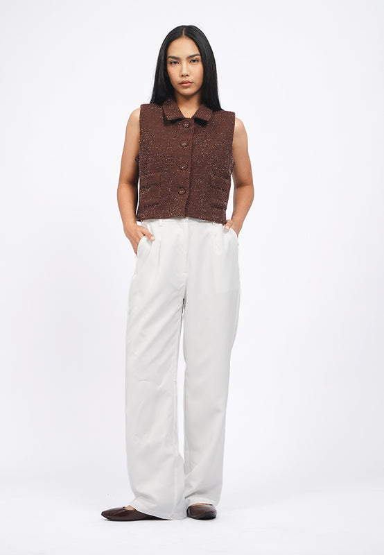 Collared Crop Tweed Vest