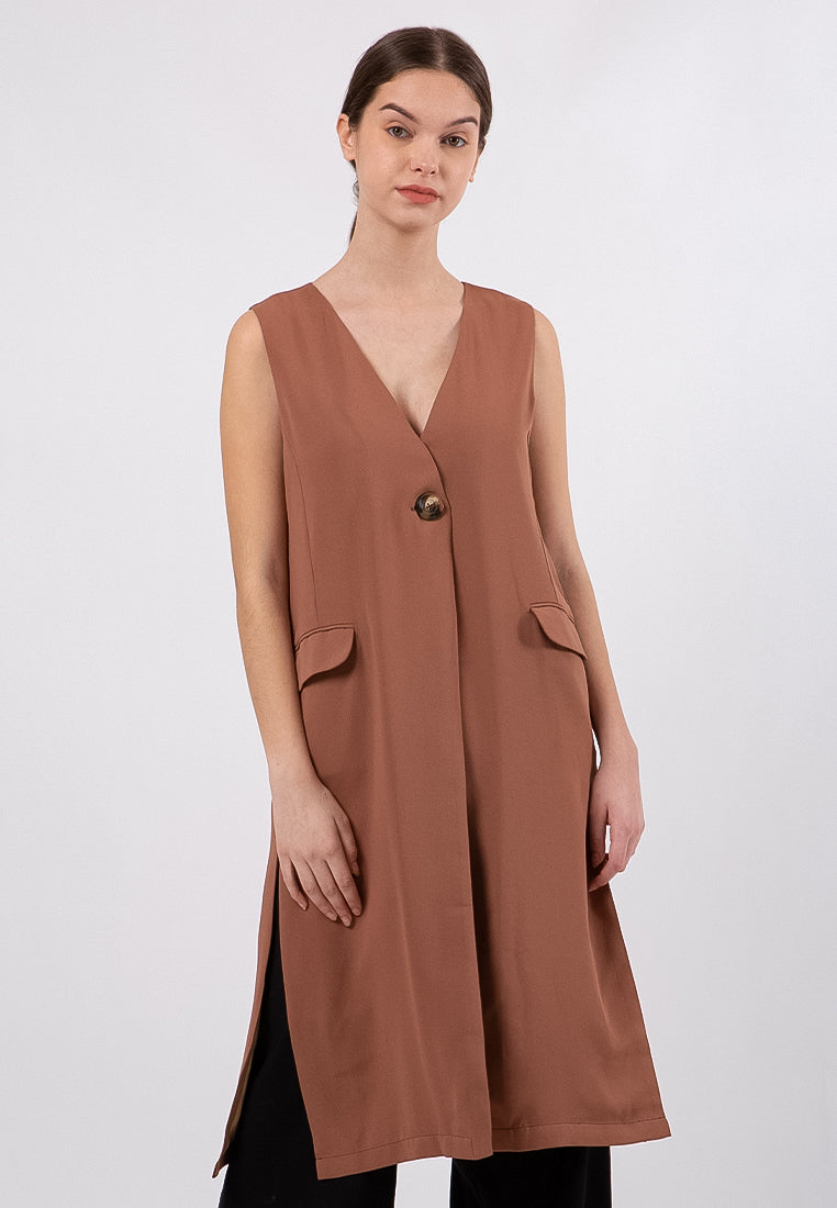 Loose Long Vest With Slit Details
