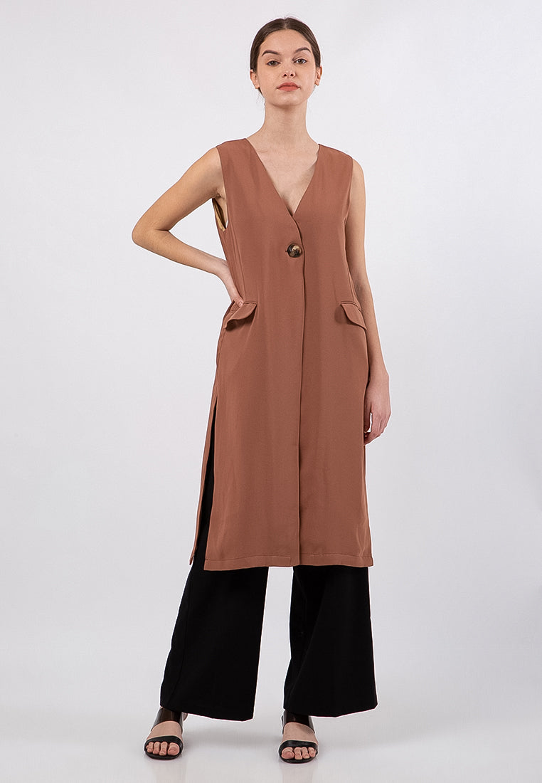Loose Long Vest With Slit Details