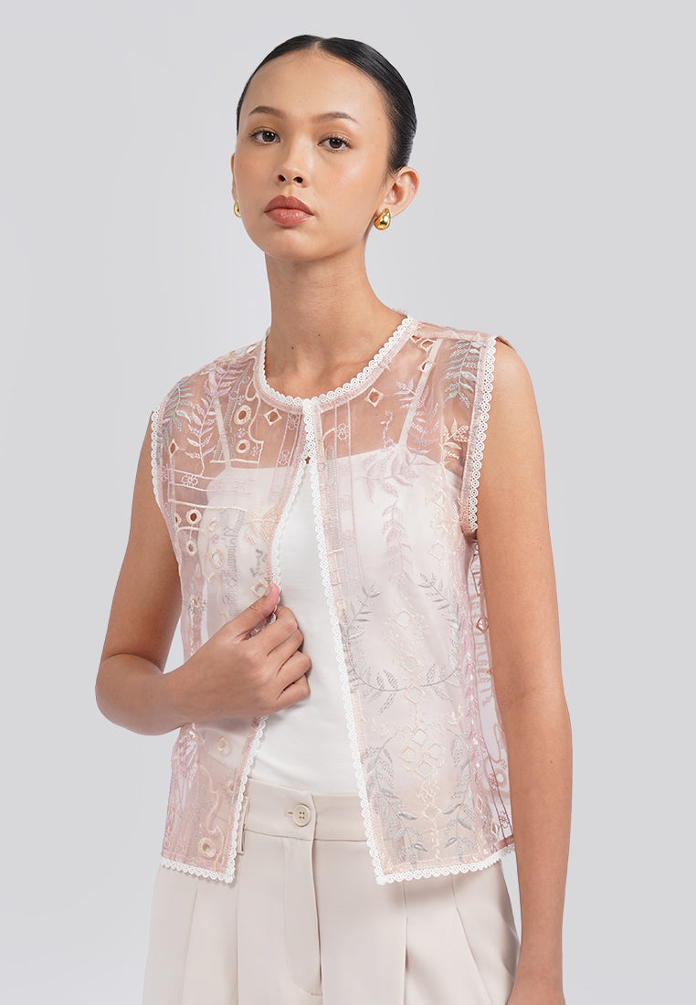 Round Neck Printed Vest Pink