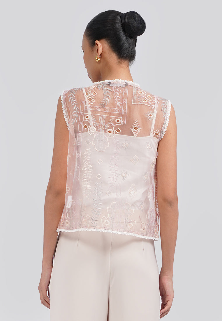 Round Neck Printed Vest Pink