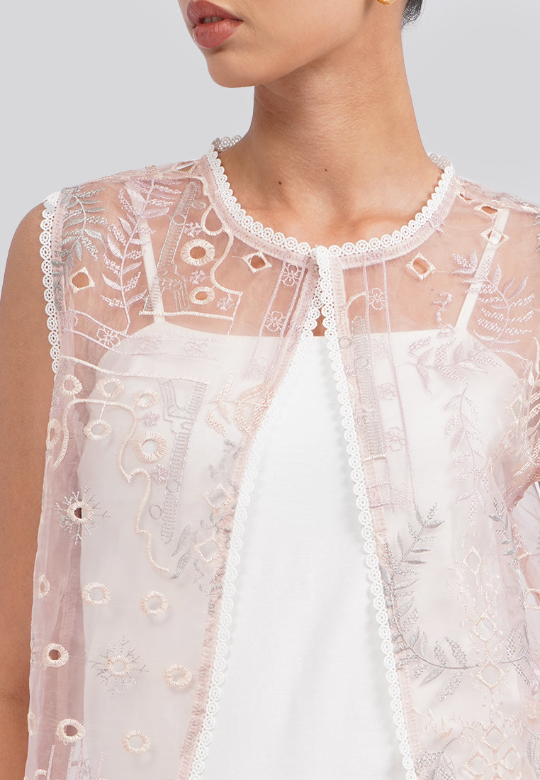Round Neck Printed Vest Pink