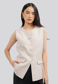 Round Neck Long Vest Beige