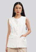 Round Neck Long Vest Off White