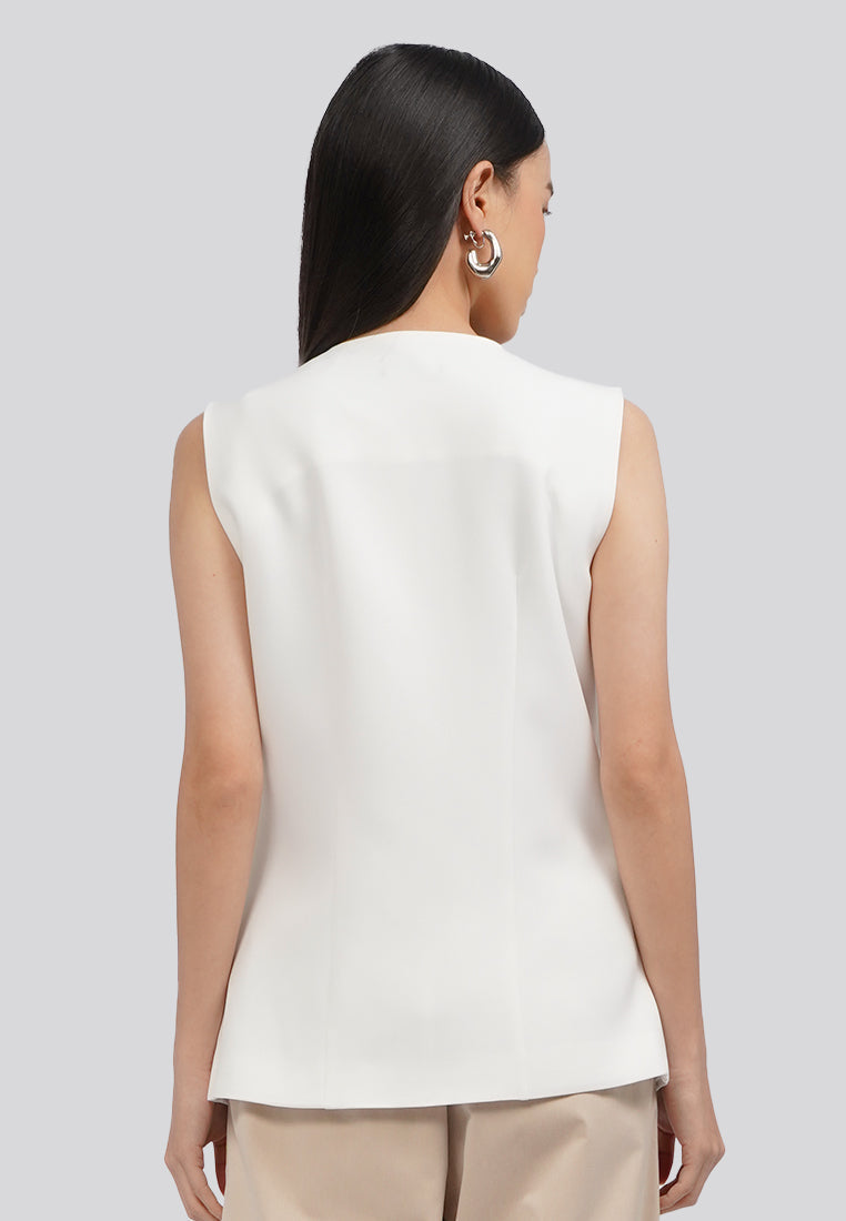 Round Neck Long Vest Off White