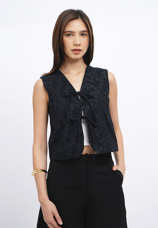 Tie Front Textured Vest