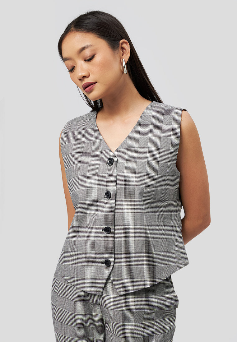 Fitted Checked Vest Black