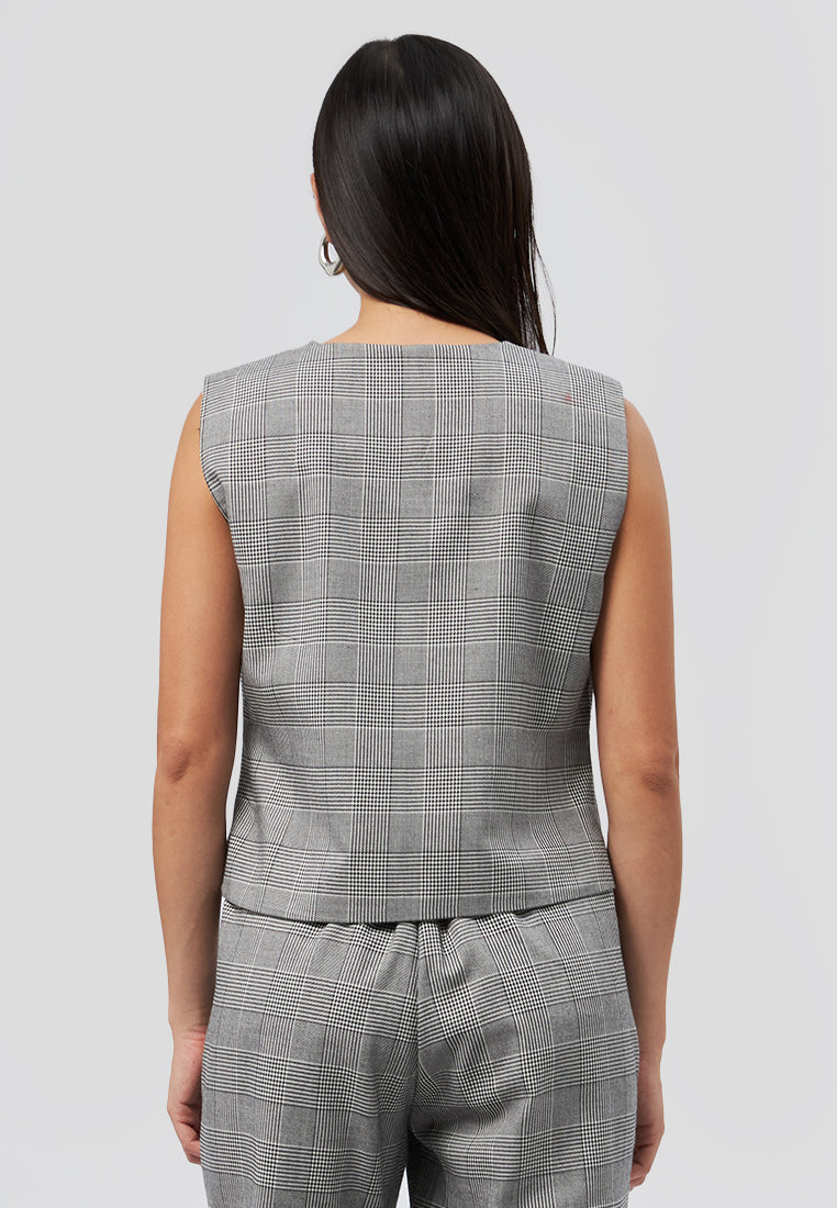 Fitted Checked Vest Black