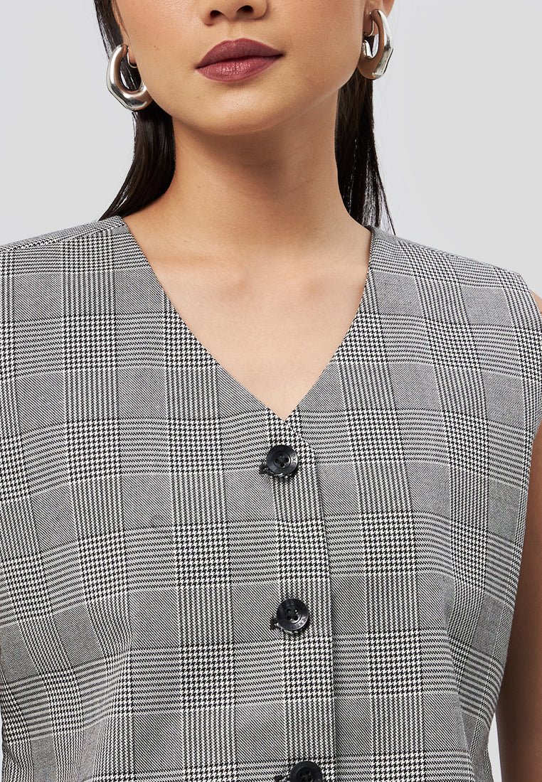 Fitted Checked Vest Black