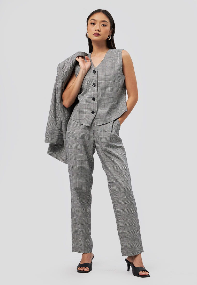 Fitted Checked Vest Black