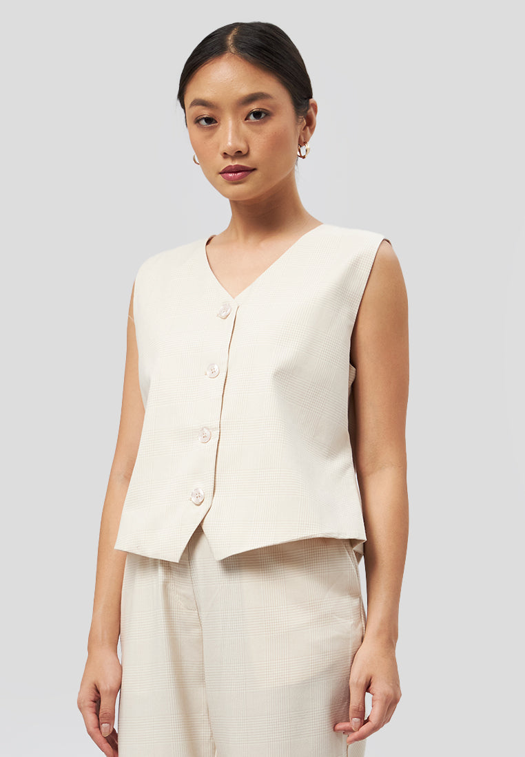 Fitted Checked Vest Beige