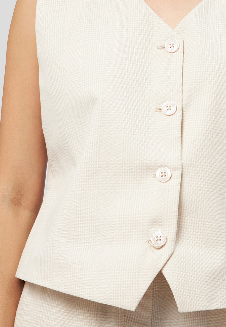 Fitted Checked Vest Beige