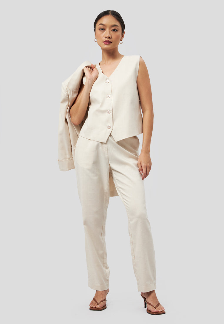 Fitted Checked Vest Beige