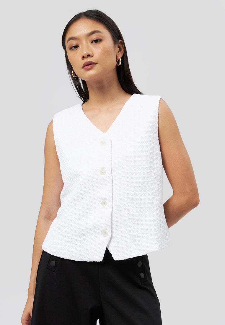 Fitted Checked Vest Off White