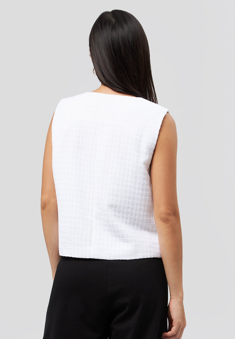 Fitted Checked Vest Off White