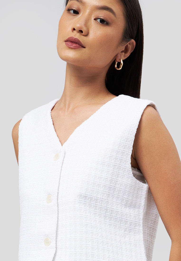 Fitted Checked Vest Off White