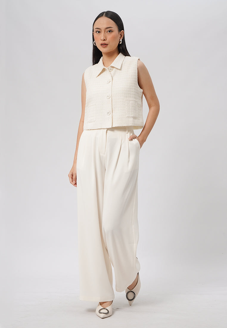 Tweed Collared Crop Vest Beige