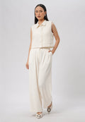 Tweed Collared Crop Vest Beige