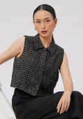 Tweed Collared Crop Vest Black